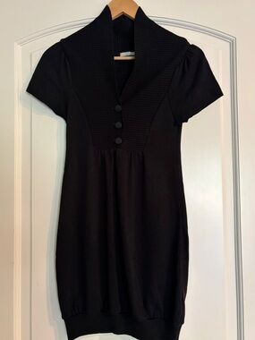 Bloom Y2K Black Short Sleeve Knit Dress with Shawl Collar S